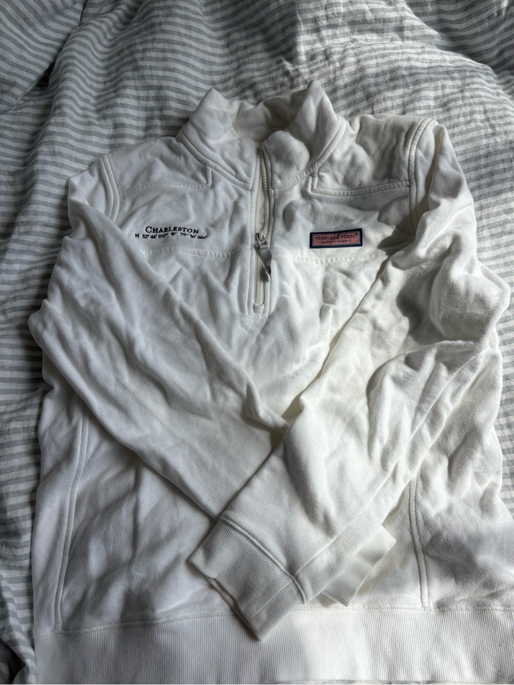 Vineyard Vines White Quarter-Zip Pullover Sweater- Charleston